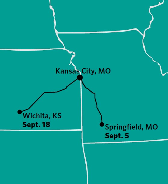 graphic of map with route between cities